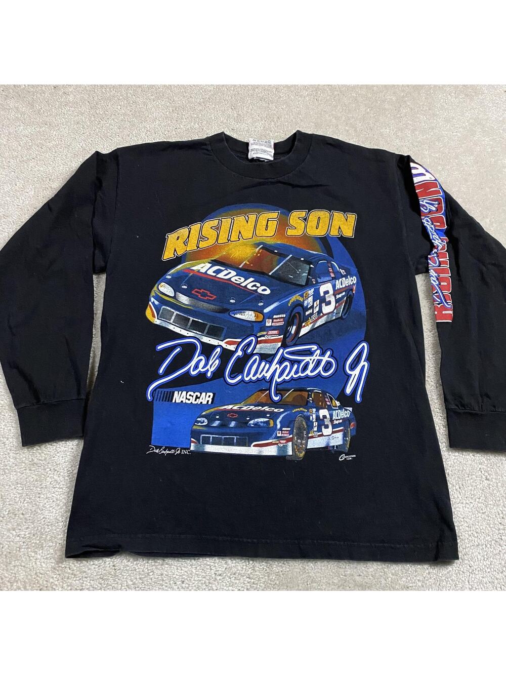 VTG Dale Earnhardt Jr Long Sleeve Shirt Mens L Black NASCAR Racing Rising Son